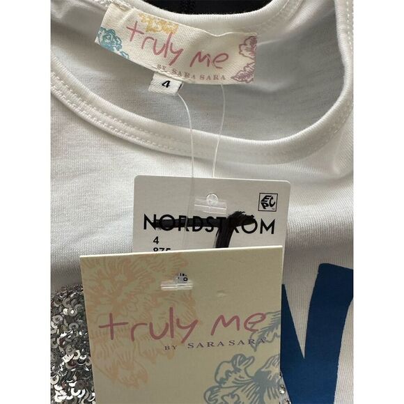 Truly Me Girls Size 4 Multicolor Ruffle Sleeve Sequin T-Shirt - Picture 4 of 7